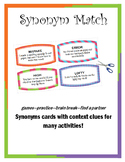 Synonym Match Cards (+context clues!) - Find Partners/Pairs Game