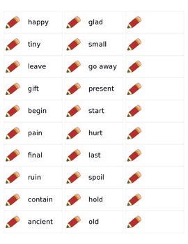 Preview of Synonym Matching Cards (common synonyms and iStation based)