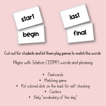 Synonym Matching Flashcards for Vocabulary in Primary Grades {2nd grade  words}