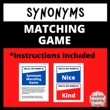 Matching printable synonym game Synonyms Flashcard