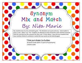 Dollar ~ Synonym Mix and Match Card by and Noteworthy by Nita