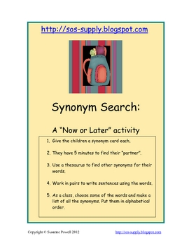 Preview of Synonym Search - A "Now or Later" Activity