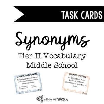 Preview of Synonym Task Cards and Activities - Tier II Vocabulary for Middle School