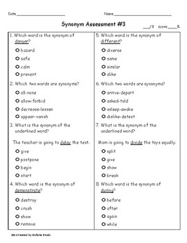 Synonym Test Prep-2nd or 3rd Grade by Stefanie Bruski | TpT
