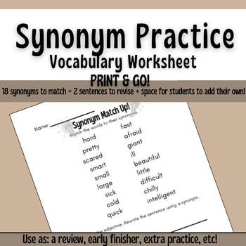 Synonyms E Matching pairs - Matching Pairs Worksheet - Quickworksheets
