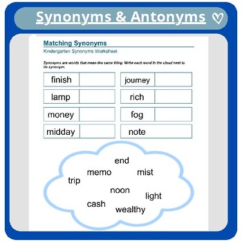 Preview of Synonym Word Matching Activity for Kindergarten