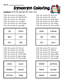 Synonym Worksheets by Jacobs Teaching Resources | TpT