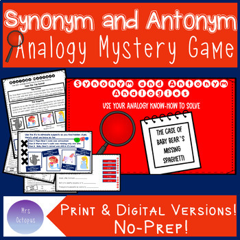 Preview of Synonym and Antonym Analogy Mystery Escape Room Enrichment Game