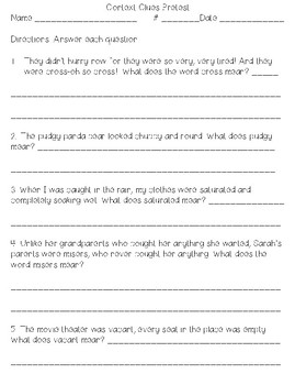 Synonym and Antonym Context Clues Activity Pack by Lyons Den Teaching