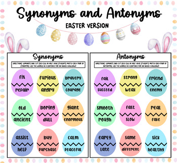 Preview of Synonym and Antonym Eggs - Easter Language Activity
