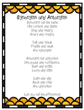 Synonym and Antonym Poem and Worksheet by Courtney Cicchini | TpT