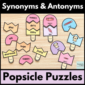 Preview of Synonyms & Antonyms Popsicle Puzzle Vocabulary Activities for Language Therapy