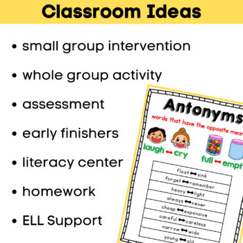 Synonym and Antonym Worksheets L.2.5 by Tiny Teaching Shack | TpT