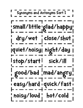 Lower Grades - Synonyms or Antonyms? Sorting Activity