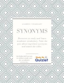 Preview of Synonyms. Academic. Vocabulary. Video. Quiz. Assessment. ELA. ESL. EFL.