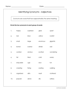 synonyms adjectives verbs nouns adverbs 9 worksheets grades 4