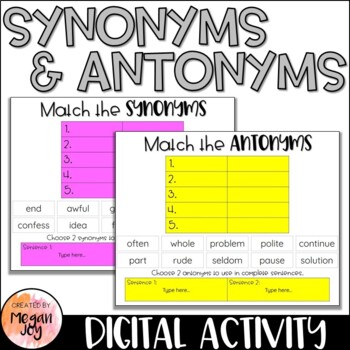 Preview of Synonyms & Antonyms Digital Activity - Distance Learning