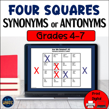 Preview of Synonyms Antonyms Games - Four Squares Games with Intermediate Vocabulary