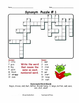 synonyms antonyms homophones early finishers crossword