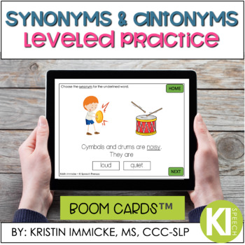 Preview of Synonyms & Antonyms Leveled Practice BOOM CARD™ Deck