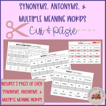 Preview of Synonyms, Antonyms, & Multiple Meaning Words Cut and Paste