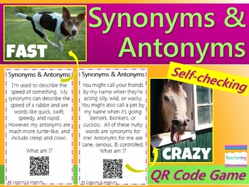 Preview of Synonym & Antonym Task Cards with QR codes FREE