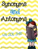 Synonyms & Antonyms TEI Questions  Worksheet SOL 3.4b & CCSS