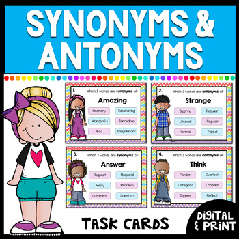 Synonyms & Antonyms Task Cards | Digital & Print by Joyful 4th | TPT