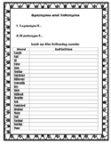Synonyms & Antonyms Work Pages