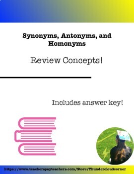 Preview of Synonyms, Antonyms, and Homonyms Review with Answer Key-Distance Learning