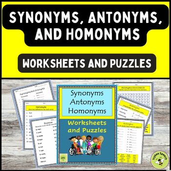 Preview of Synonyms, Antonyms, and Homonyms Worksheets and Puzzles Print and Digital Easel