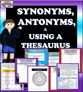 Preview of Synonyms, Antonyms, and Using a Thesaurus Interactive Powerpoint