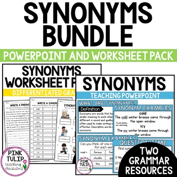 Preview of Synonyms Bundle - Worksheet Pack and Guided Teaching PowerPoint