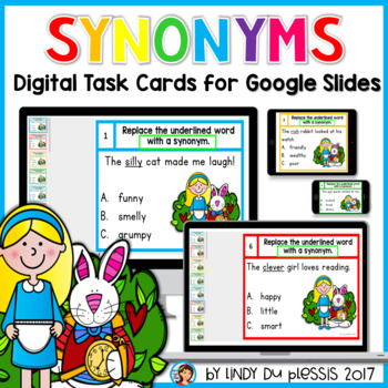 Preview of Synonyms Digital Task Cards for Google Slides Distance Learning Activities