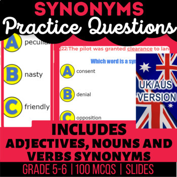 Preview of Synonyms Editable Presentations: Nouns, Verbs, Adjectives UK/AUS Spelling