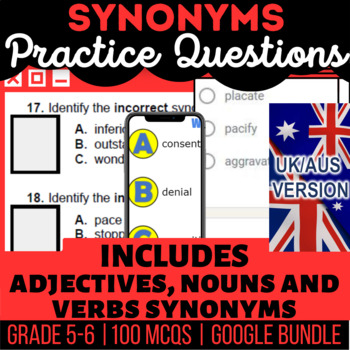 Preview of Synonyms Fillables, Editable Presentations, Self Grading Forms UK/AUS Spelling