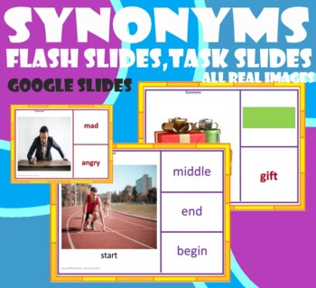 Preview of Synonyms- Flash, Multiple Choice, Fill the blanks Activity Slides. GOOGLE SLIDES