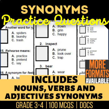 Preview of Synonyms Google Docs Worksheets | Nouns Verbs Adjectives | Digital Resources