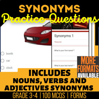 Preview of Synonyms Google Forms | Nouns Verbs Adjectives | Grammar Digital Resources