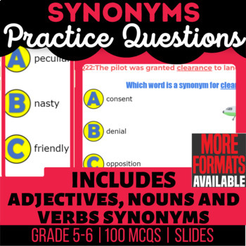 Preview of Synonyms Google Slides | Nouns Verbs Adjectives | Digital Resources Grade 5-6
