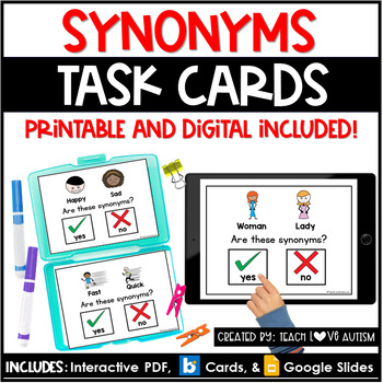 Preview of Synonyms | Grammar | Reading Printable Task Cards | Boom Cards