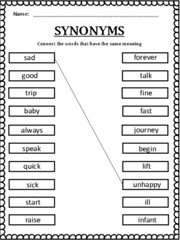 Synonyms Match Worksheet - WordMint