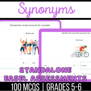 Preview of Synonyms Standalone Easel Assessments: Nouns, Verbs, Adjectives in Synonyms