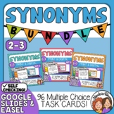 Synonyms Task Card BUNDLE: Grades 2-3 | 3 Sets | 96 Task C