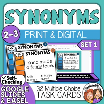 Preview of Synonyms Task Cards | Grades 2-3 Set 1 | Vocabulary Practice | Print & Digital