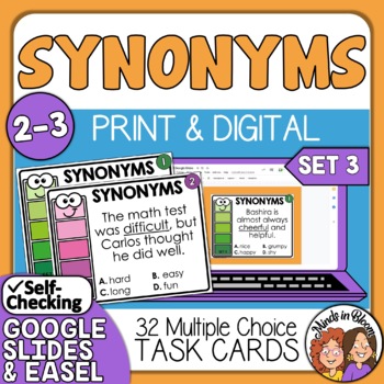 Preview of Synonyms Task Cards | Grades 2-3 Set 3 | Vocabulary Practice | Print & Digital