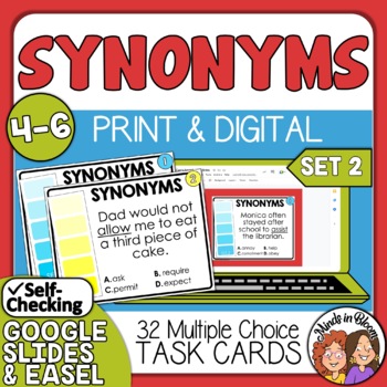 Preview of Synonyms Task Cards: Grades 4-6 Set 2 | Vocabulary Practice | Print & Digital