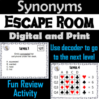 Synonyms Ela Escape Room English Vocabulary Game