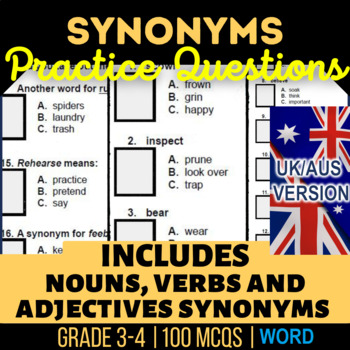 Preview of Synonyms Workbook: Nouns, Verbs, Adjectives (Word) UK/AUS Spelling Year 4-5