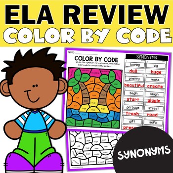 Preview of Synonyms Worksheets Color by Code - Language Arts Morning Work Grammar 2nd 3rd